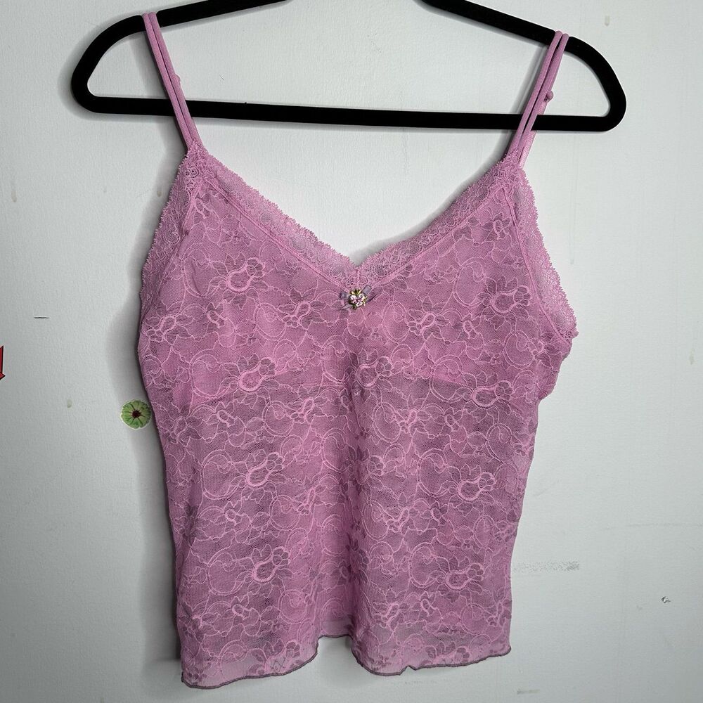 Vintage 2005 Victoria’s Secret Angels Orchid Pink V-Neck Lace Cami Top Large